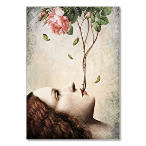 Kadının Ağzında Biten Dikenli Kırmızı Gül 35x50 cm