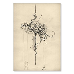 Sürrealistik Saat Kara Kalem Krem Zemin 35x50 cm