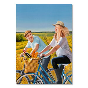 Bisikletli Çift Ve Arkada Tarlalar 50x70 cm