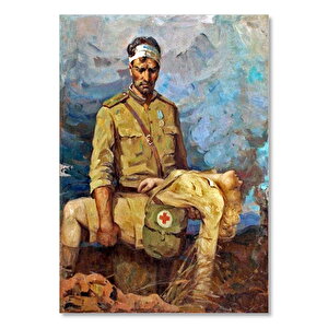 Cephede Sağlıkçı Kadını Taşıyan Asker 35x50 cm