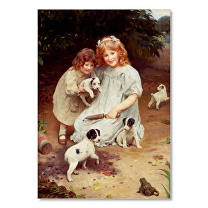 Köpeklerle Oynayan Kızlar Ve Davetsiz Misafir Kurbağa 25x35 cm