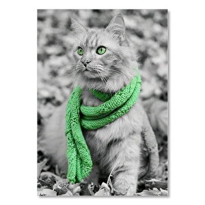 Yeşil Atkılı Yeşil Gözlü Karizmatik Kedi 35x50 cm