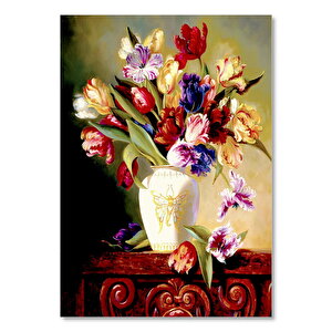 Beyaz Seramik Vazo İçinde Karışık Çiçekler 35x50 cm