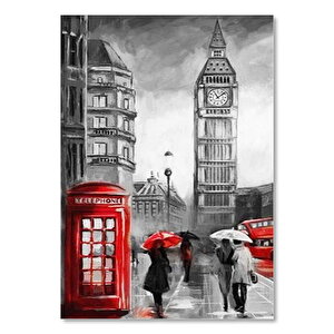 Siyah Beyaz Londra'da Kırmızı Detaylar 50x70 cm