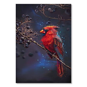 Daldaki Kırmızı Kardinal Kuşu Ve Siyah Meyveler 25x35 cm