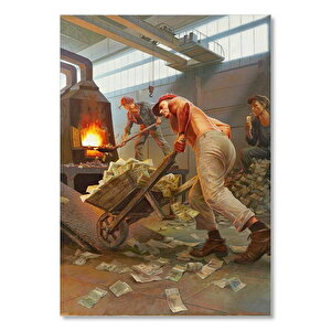 Banknotları Ocakta Yakan İşçiler 35x50 cm
