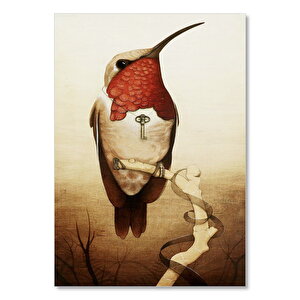 Dalda Göğsükızıl Kuşu Ve Boynunda Asılı Anahtar 35x50 cm