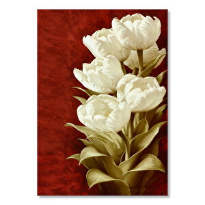 Beyaz Çiçekler Kırmızı Arka Plan 50x70 cm