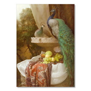 Bir Çift Tavuskuşu Ve Taze Meyveler 50x70 cm