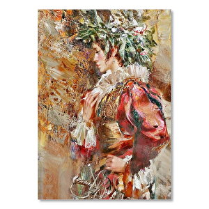 Çiçek Şapkalı Kırmızı Elbiseli Kadın 50x70 cm