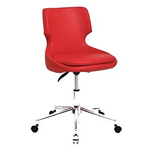 Herkese Mobilya F-601 Kırmızı Deri Çalışma Koltuğu Ofis Koltuğu Büro Koltuğu Ofis Sandalyesi Bilgisayar Sandalyesi Krom Ayak