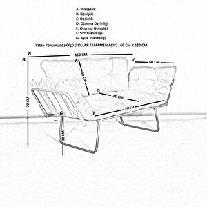 Bhusra Katlanır Yataklı İkili Koltuk Mekanizmalı Kanepe