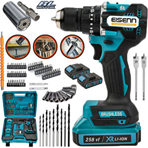 2400 Darbeli Xr Yüksek Tork Brushless Kömürsüz Motor Güçlendirilmiş Çift Akülü Vidalama Matkap 13 Mm Mandren 7/19 Socet Hediyeli