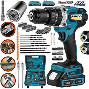 2400s Xr Darbeli Yüksek Tork Brushless Kömürsüz Motor Güçlendirilmiş Çift Akülü Vidalama Matkap 13 Mm Mandren 7/19 Socet Hediyeli