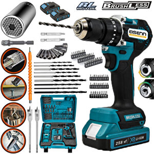 2400g Xr Darbeli Yüksek Tork Brushless Kömürsüz Motor Güçlendirilmiş Çift Akülü Vidalama Matkap 13 Mm Mandren 7/19 Socet Hediyeli