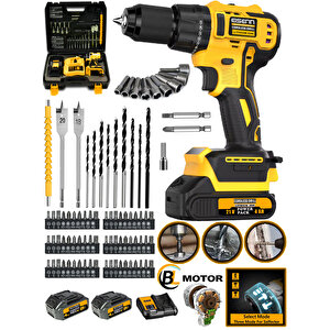 S-coupe 013-Yellow Fırçasız Yeni Nesil Motor Çift Akülü Darbeli Matkap Vidalama + 82 Pcs Set Hediyeli