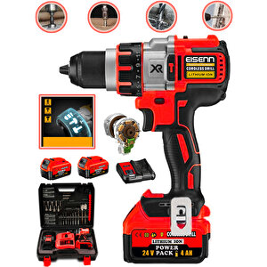Premium XR-RED 24 V 4 AH Kömürsüz Motor Darbeli Yeni Nesil 2 Akülü Vidalama Matkap + 84 Pcs Set Hediyeli