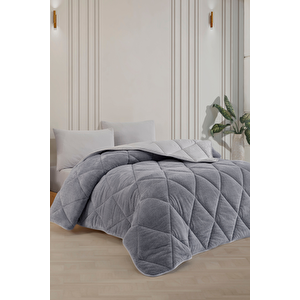 Çift Kişilik Lüx Gri Welsoft Yorgan Çift Taraflı 195x215 195x215 cm