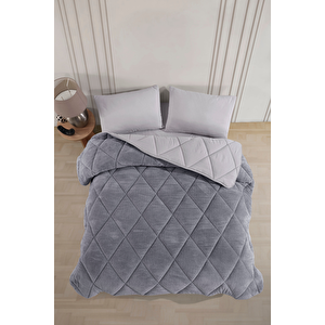 Çift Kişilik Lüx Gri Welsoft Yorgan Çift Taraflı 195x215 195x215 cm