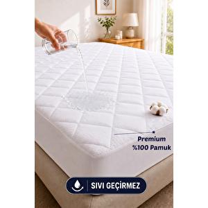 Kapitone Fitted Full Kenar Su Sıvı Geçirmez %100 Pamuk Yatak Koruyucu Alez Tek Çift Battal 150x200 cm