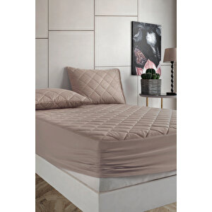 Alez Kahverengi %100 Pamuk Kapitone Yatak Koruyucu Alez Fitted Çarşaf 80x180 cm
