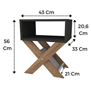 X Ayaklı Başucu Komodin Yan Sehpa Antrasit - Çam