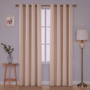 Kadife Dokulu Fon Perde Rustik Için Uygun Kuş Gözlü Dikim Sütlü Kahve 250x260 cm