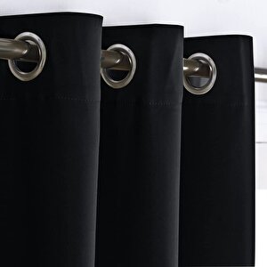 Kadife Dokulu Fon Perde Rustik Için Uygun Kuş Gözlü Dikim Siyah 100x260 cm