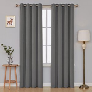 Kadife Dokulu Fon Perde Rustik Için Uygun Kuş Gözlü Dikim Gri 250x250 cm 