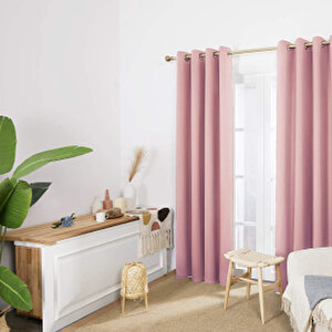 Kadife Dokulu Fon Perde Rustik Için Uygun Kuş Gözlü Dikim Pudra 100x270 cm