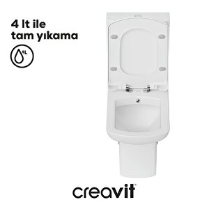 Creavit Lara Beyaz Kanallı Duvara Sıfır Klozet Takım Lr360, Creavit Lara Yavaş Kapak