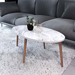 Aspar 4'lü Ahşap Ayaklı Salon Seti Zigon ve Orta Sehpa Seti Beyaz Mermer Desenli
