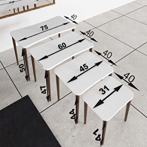 Erendiz 4lü Ahşap Ayaklı Zigon Sehpa XL Siyah Mermer Desen