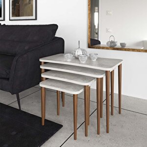 Erendiz 4lü Ahşap Ayaklı Zigon Sehpa XL Kristal Kristal