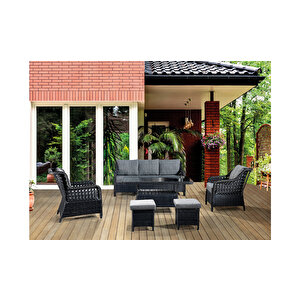 Rondi Siyah Rattan Bahçe Mobilyası (salon, Balkon, Cafe Ofis) 3+1+1+2puf+masa