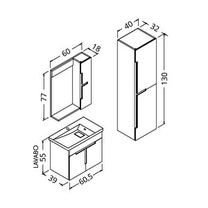 Tempo 60 Cm Banyo Dolabı - Boy Dolap Dahil