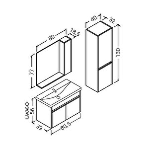 Verona 80 Cm Banyo Dolabı - Boy Dolap Dahil