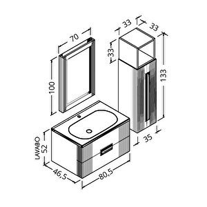 Nueva 80 Cm Banyo Dolabı  Turkuaz - Boy Dolap Dahil