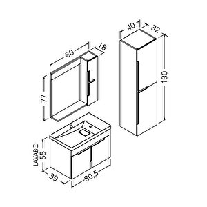Tempo 80 Cm Banyo Dolabı - Boy Dolap Dahil