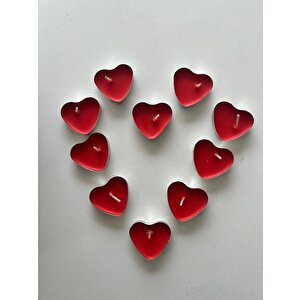 Kırmızı Kalpli Tealight Mum 10 Adet Romantik Sevgilinize