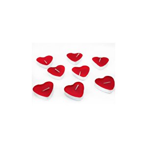 Kırmızı Kalpli Tealight Mum 10 Adet Romantik Sevgilinize