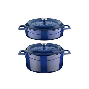 Trendy Döküm 2 Li Tencere Set 28cm Derin Basık Mavi
