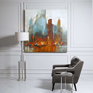 Tablolife Soyut Şehir 3 - Yağlı Boya Dokulu Tablo 60x90 Cm Çerçeve - Gümüş 60x90 cm