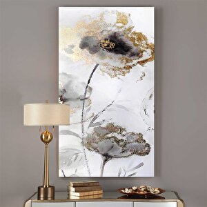 Tablolife Soyut İki Çiçek - Yağlı Boya Dokulu Tablo 75x100 Cm Çerçeve - Gold