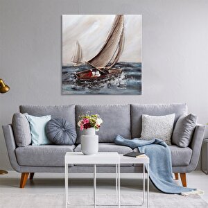 Tablolife Yelkenli - Yağlı Boya Dokulu Tablo 120x120 Cm Çerçevesiz 120x120 cm