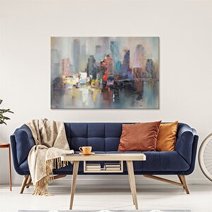 Tablolife Soyut Şehir - Yağlı Boya Dokulu Tablo 90x120 Cm Çerçeve - Gold 90x120 cm