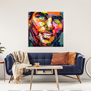 Tablolife Renkli Erkek Silüeti - Yağlı Boya Dokulu Tablo 120x120 Cm Çerçeve - Gümüş 120x120 cm