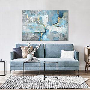 Tablolife Soyut Karışık Mavi - Yağlı Boya Dokulu Tablo 90x120 Cm Çerçeve - Gümüş 90x120 cm