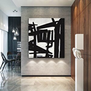 Tablolife Siyah & Beyaz - Yağlı Boya Dokulu Tablo 60x90 Cm Çerçeve - Siyah 60x90 cm