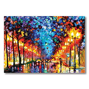 Ağaçlı Yol Ve Şemsiyeli Adam Yağlı Boya  Mdf Ahşap Tablo 35x50 cm